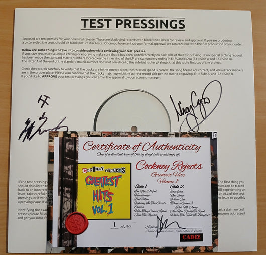 Cockney Rejects - Greatest Hits Vol. 1 - Signed Vinyl LP Test Pressing