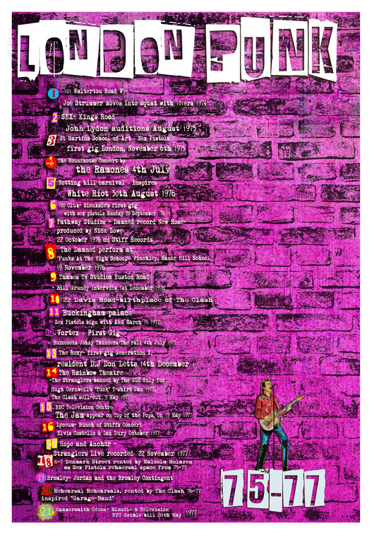 Punk Mind Map Punk Rock London A2 size Poster with illustrated key - Yellow – Cadiz Merch