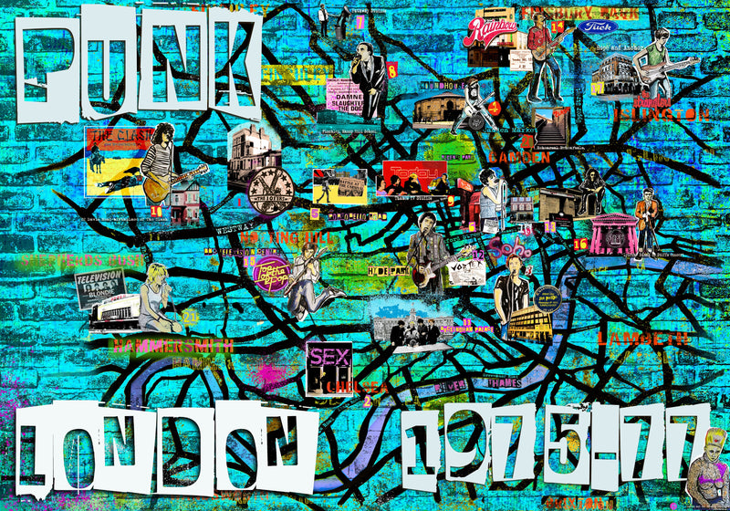Punk Rock London A2 size Poster with illustrated key - Blue